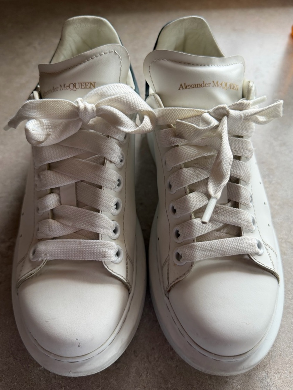 Alexander McQueen-White Leather Lace-Up Platform Sneakers